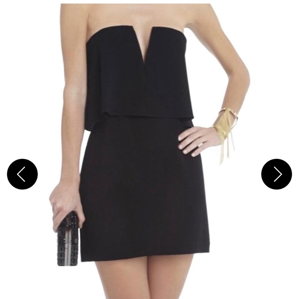 BCBG Max Azria Black Kate Strapless Overlay Cocktail Dress